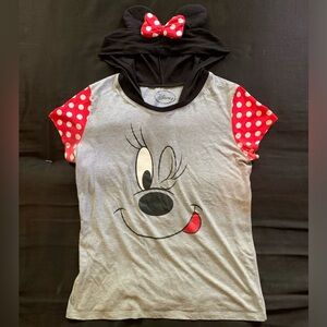 Disney’s Minnie Mouse Short Sleeve Hooded T-shirt With Mouse Ears & Bow